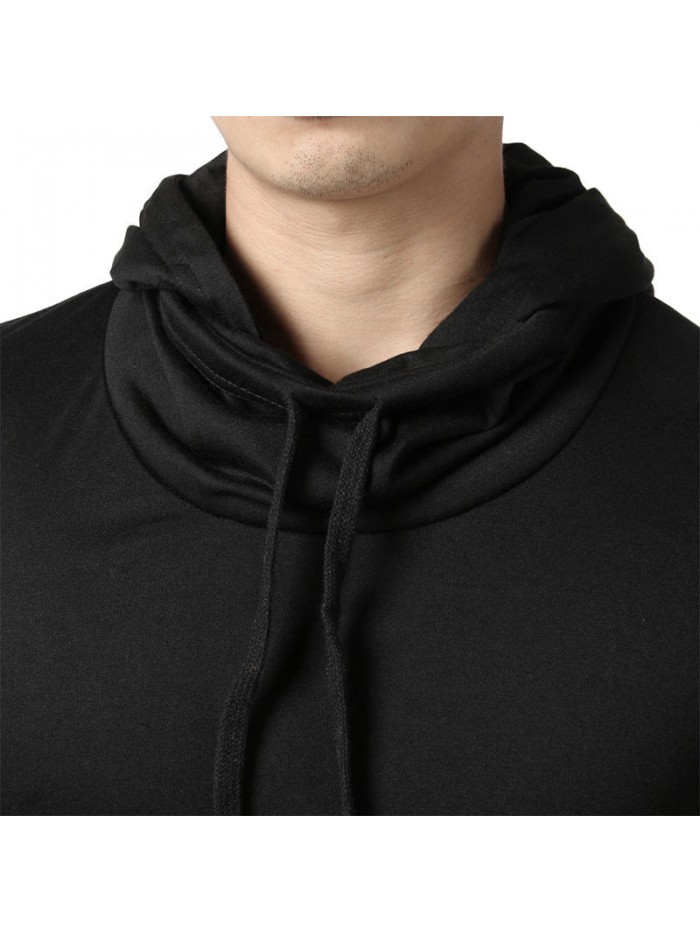 Mens Hip-hop Style Pile Heap Collar Hooded Design Black Slim Fit T-shirts