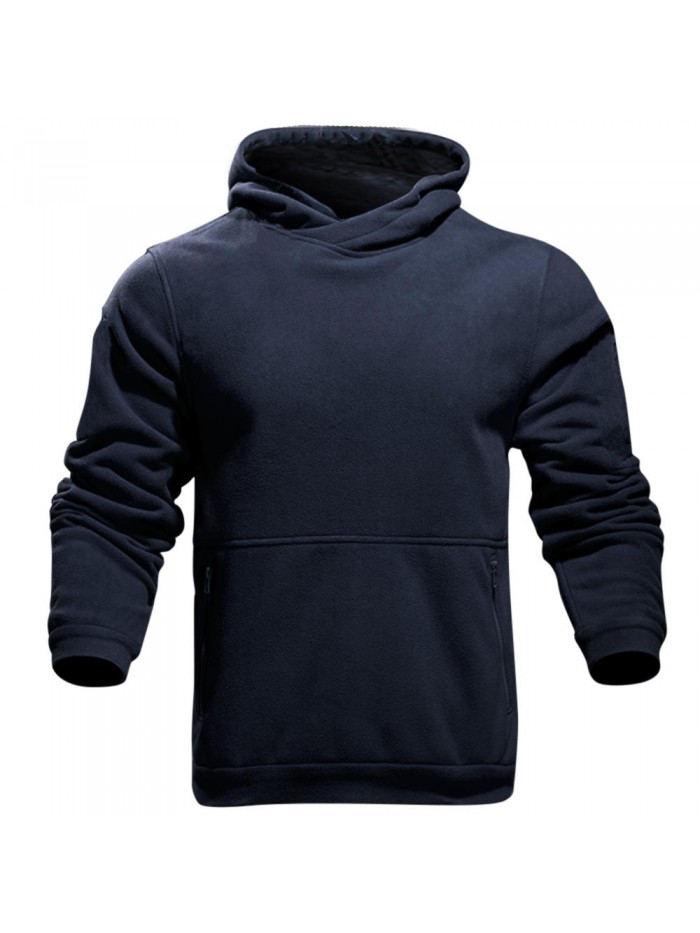 Men's Casual 100% Polyester Winter Loose Comfy Warm Pure Color Outdoor Hooded Sweatshirt