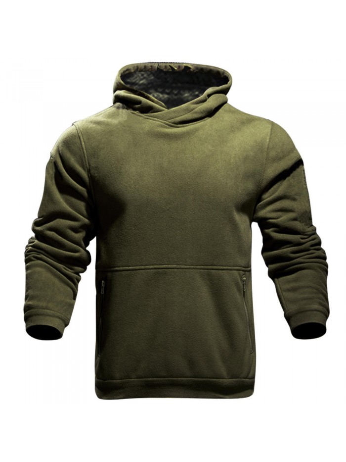 Men's Casual 100% Polyester Winter Loose Comfy Warm Pure Color Outdoor Hooded Sweatshirt