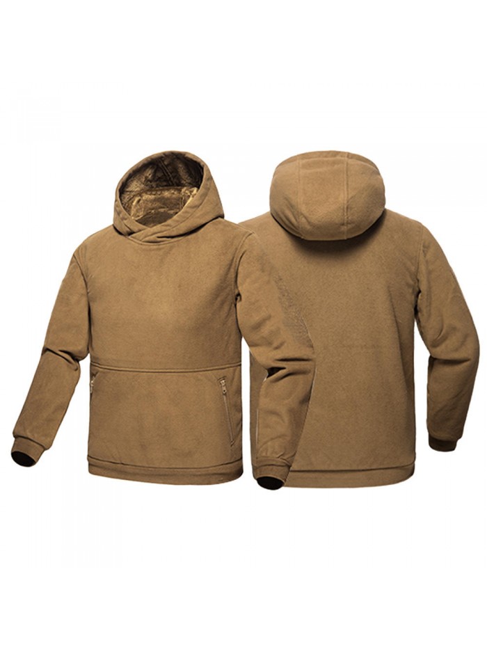 Men's Casual 100% Polyester Winter Loose Comfy Warm Pure Color Outdoor Hooded Sweatshirt