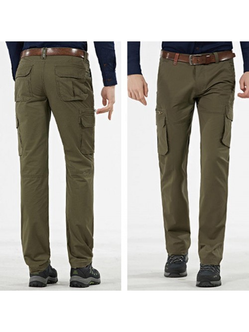 Men's Casual Multi Pockets Cotton Thick Solid Colo...