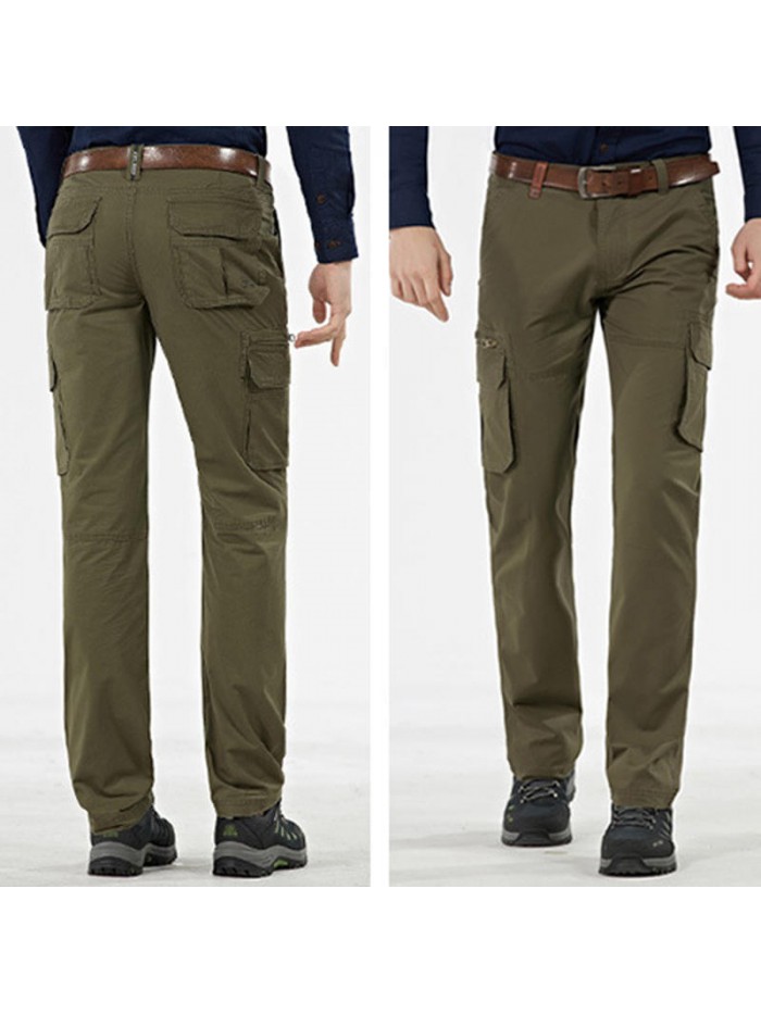 Men's Casual Multi Pockets Cotton Thick Solid Color Zipper Fly Straight Leg Pants