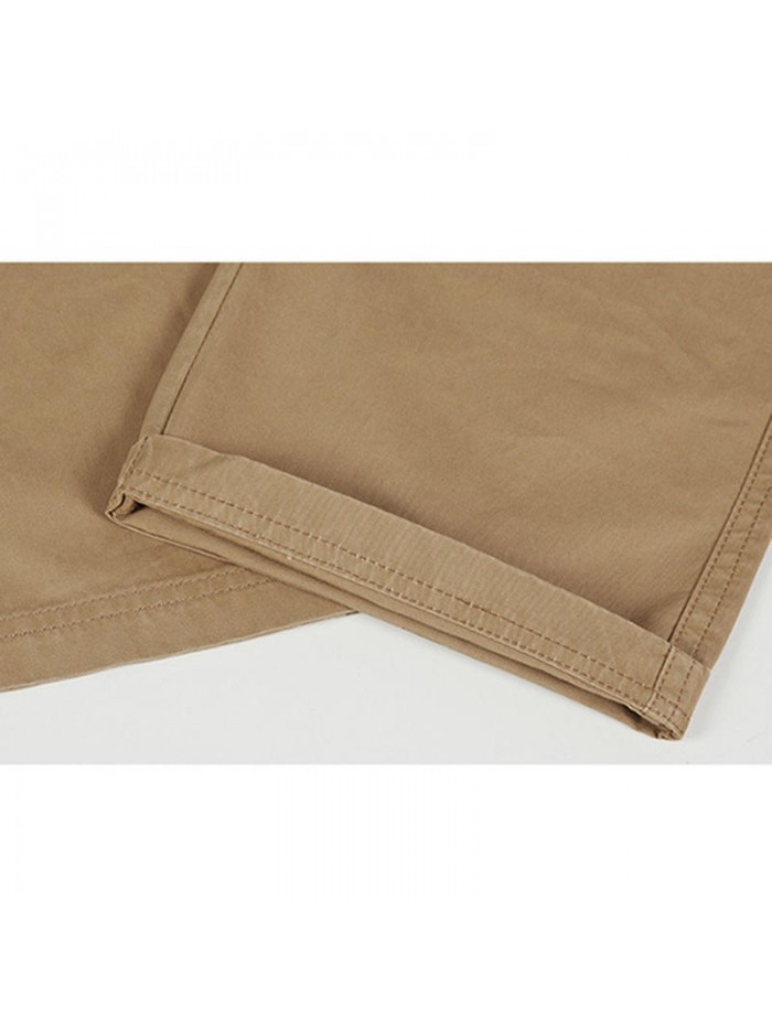 Men's Casual Multi Pockets Cotton Thick Solid Color Zipper Fly Straight Leg Pants