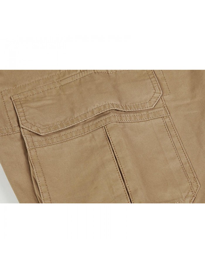 Men's Casual Multi Pockets Cotton Thick Solid Color Zipper Fly Straight Leg Pants