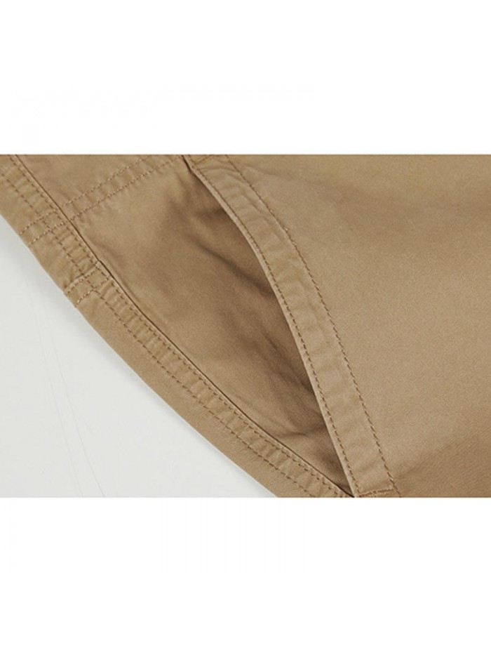 Men's Casual Multi Pockets Cotton Thick Solid Color Zipper Fly Straight Leg Pants