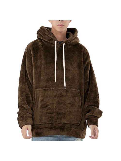 Mens Fleece Solid Color Big Pocket Pullover Hoodie...