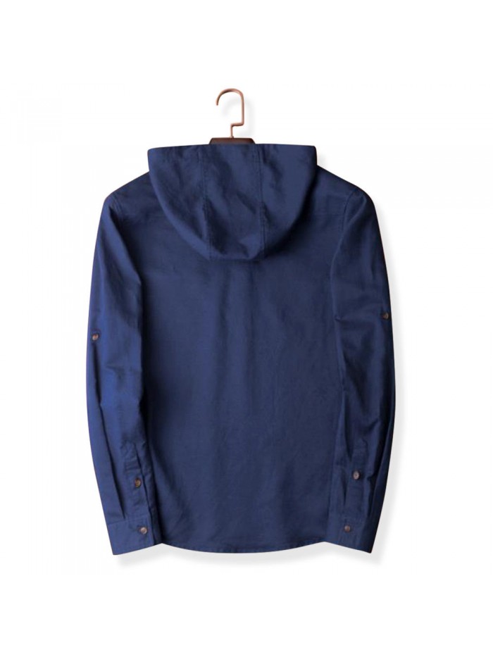 Men's Vintage 100% Cotton Button Design Hoodies Drawstring Solid Color Casual Sweatshirts