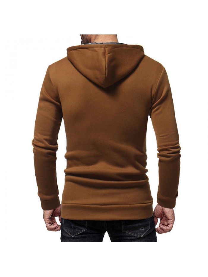 Men's Cotton Hooded Camouflage Bias Buttons Pullover Casual Long Sleeve Sweatshirt