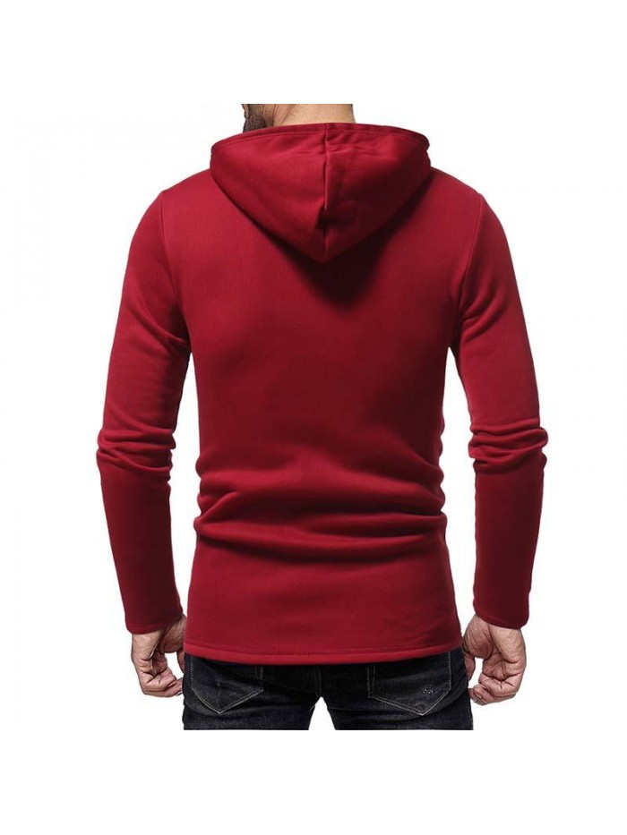 Men's Casual Slim Cotton Buttons Drawstring Hoodies Long Sleeve Sweatshirts