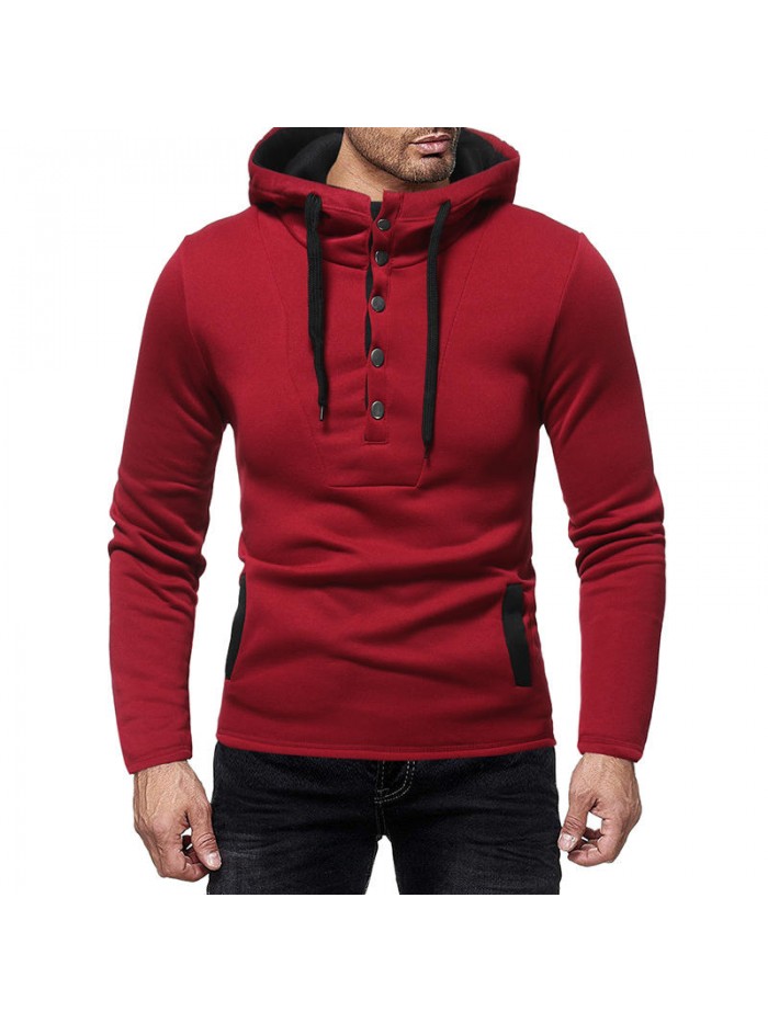 Men's Casual Slim Cotton Buttons Drawstring Hoodies Long Sleeve Sweatshirts