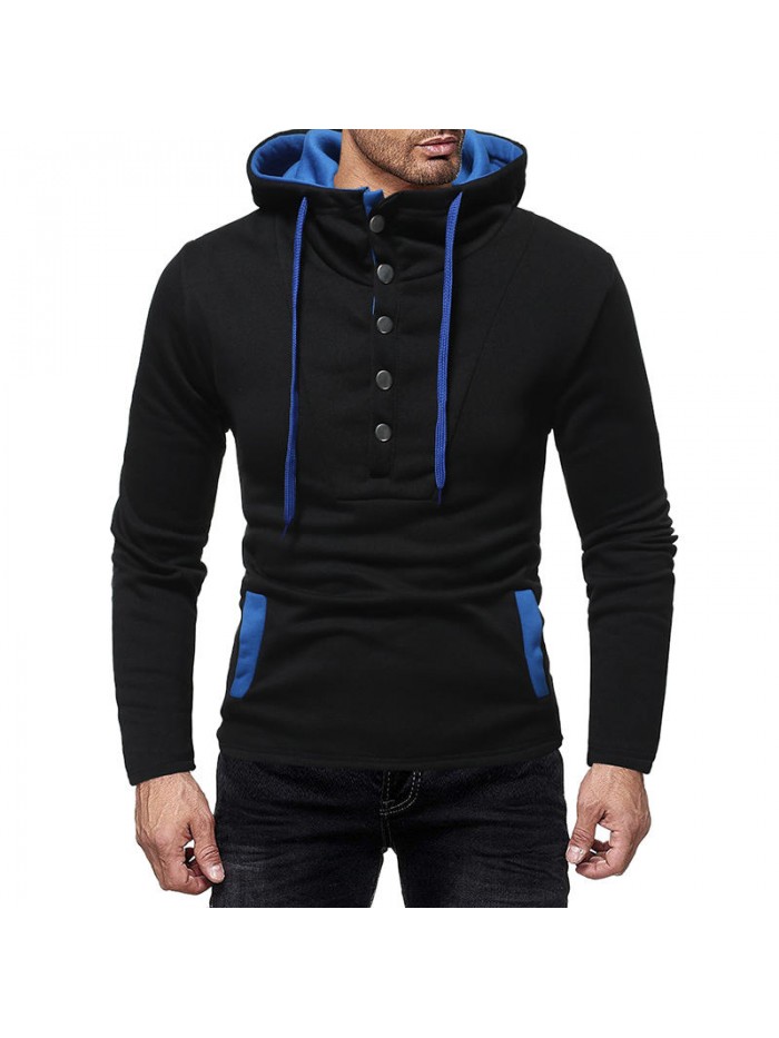 Men's Casual Slim Cotton Buttons Drawstring Hoodies Long Sleeve Sweatshirts