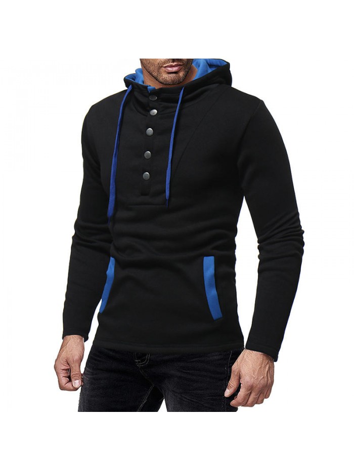 Men's Casual Slim Cotton Buttons Drawstring Hoodies Long Sleeve Sweatshirts