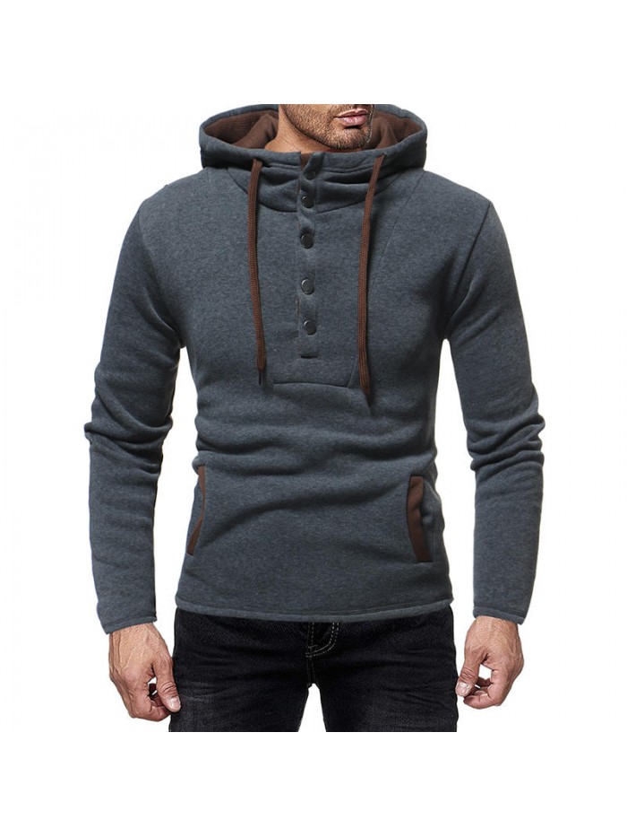 Men's Casual Slim Cotton Buttons Drawstring Hoodies Long Sleeve Sweatshirts