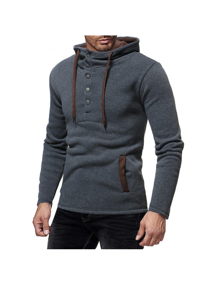 Men's Casual Slim Cotton Buttons Drawstring Hoodies Long Sleeve Sweatshirts