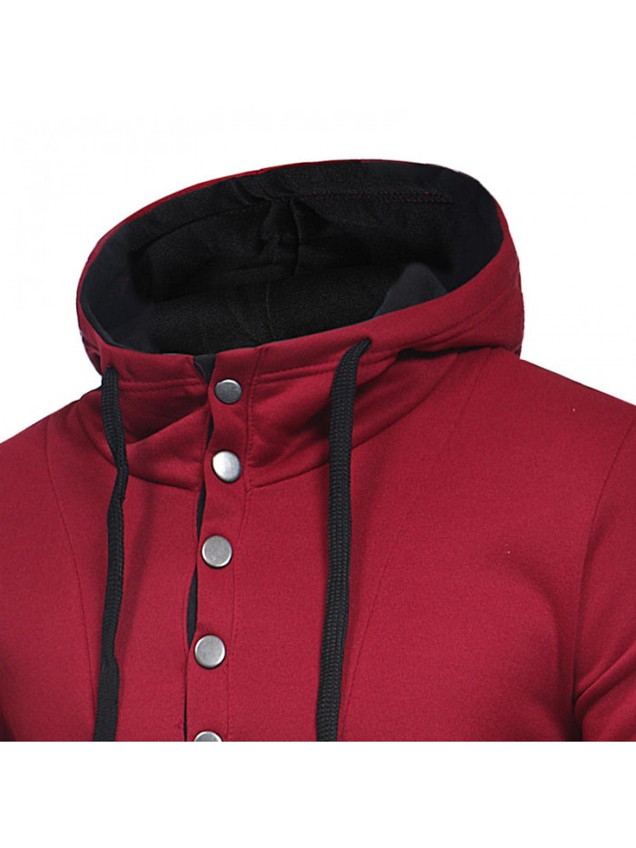 Men's Casual Slim Cotton Buttons Drawstring Hoodies Long Sleeve Sweatshirts