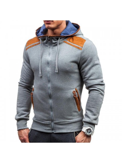 Men's Fashion Button Pockets Zipper Drawstring Hoo...