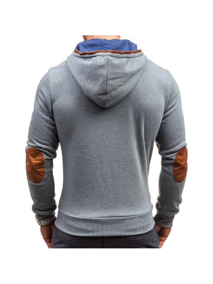 Men's Fashion Button Pockets Zipper Drawstring Hoodies Color Block Casual Sweatshirts