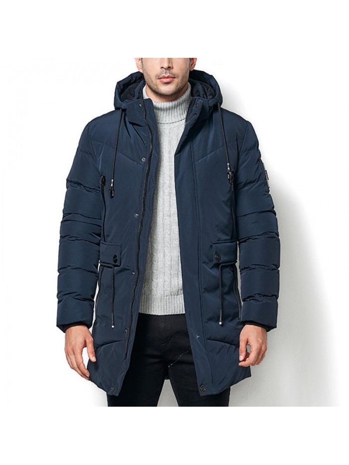 Mens Plus Size Thickened Warm Hooded Mid Long Winter Padded Jacket Parka