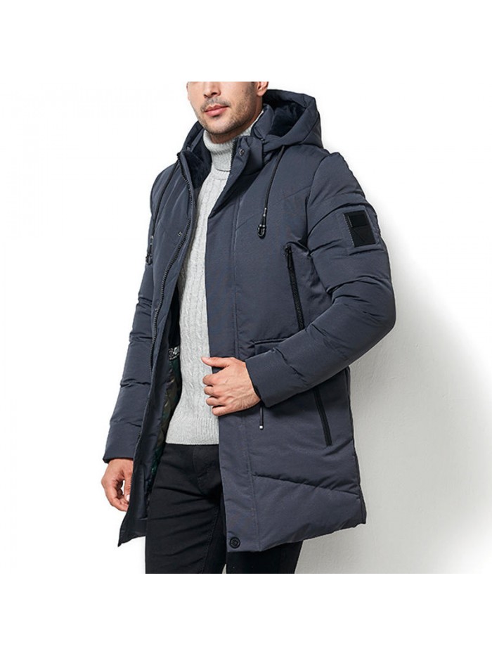 Mens Plus Size Thickened Warm Hooded Mid Long Winter Padded Jacket Parka