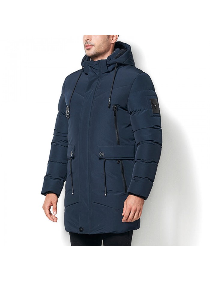 Mens Plus Size Thickened Warm Hooded Mid Long Winter Padded Jacket Parka