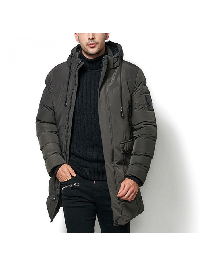 Mens Plus Size Thickened Warm Hooded Mid Long Winter Padded Jacket Parka