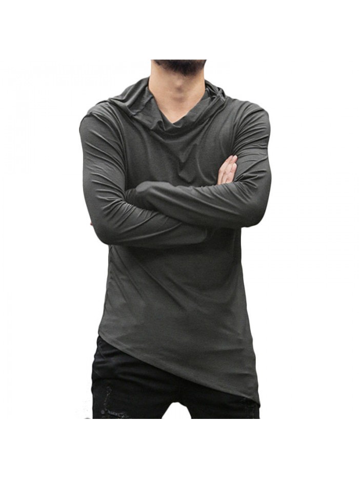 Men's Casual Slim Heaps Collar Long Sleeve Hooded Pure Color Fashion T-shirts