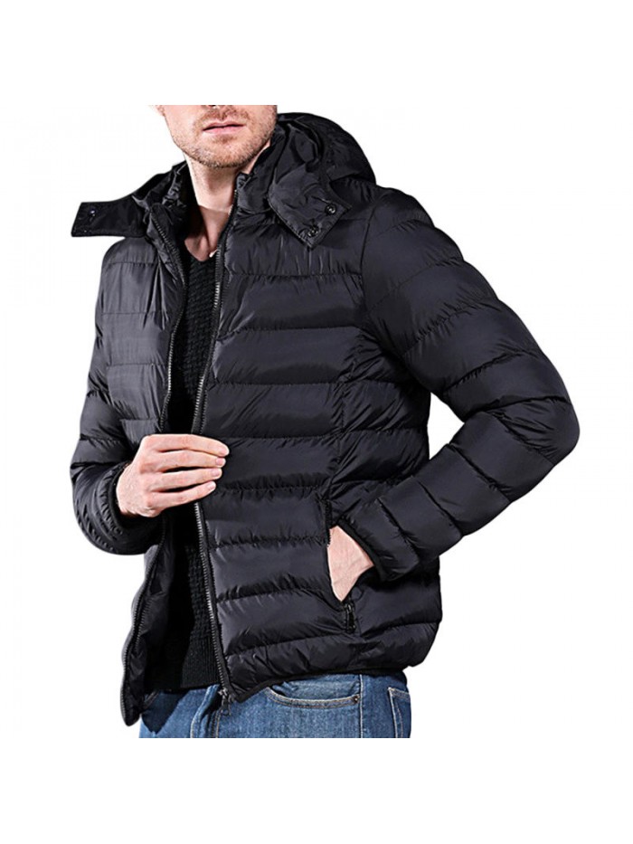 Mens Winter Hooded Windproof Soft Warm Classic Insulated Padded Jacket