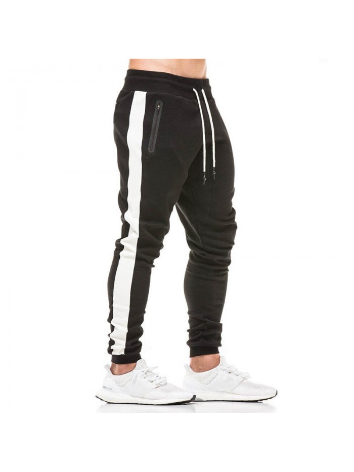 Mens Cotton Drawstring Elastic Mid Waist Sport Training Casual Jogger Pants