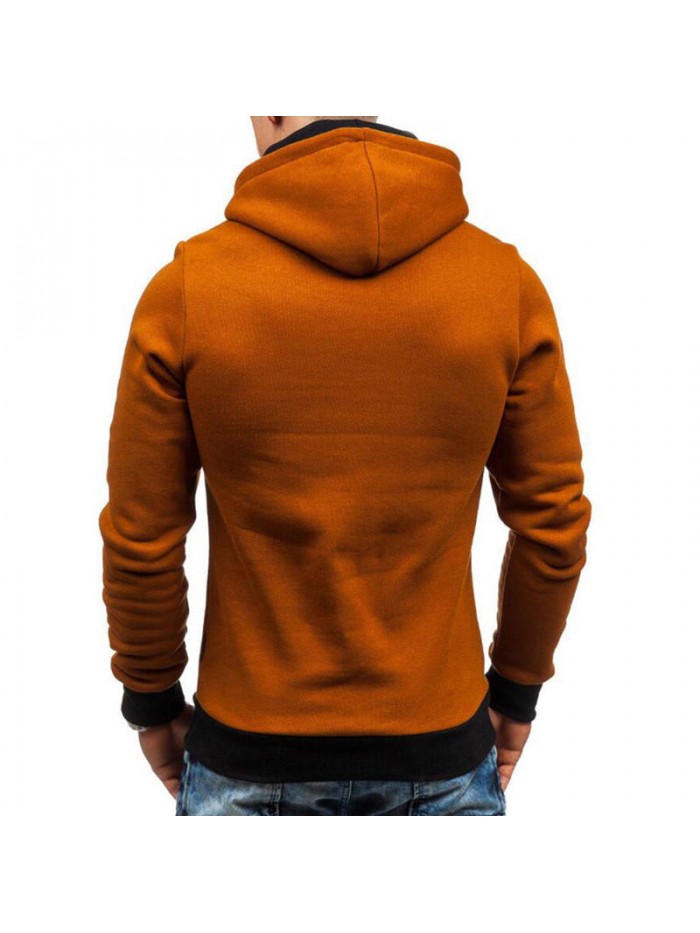 Men's Casual Modish Tilted Zipper Patchwork Buttons Pocket Design Hooded Long Sleeve Sweatshirt