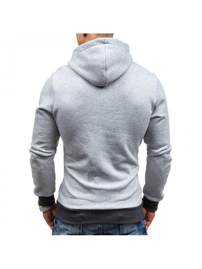 Men's Casual Modish Tilted Zipper Patchwork Buttons Pocket Design Hooded Long Sleeve Sweatshirt