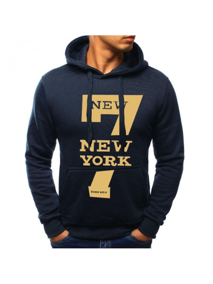 Men's Fashion Letter Printing Cotton Drawstring Long Sleeve Hoodies Fit Casual Sweatshirts