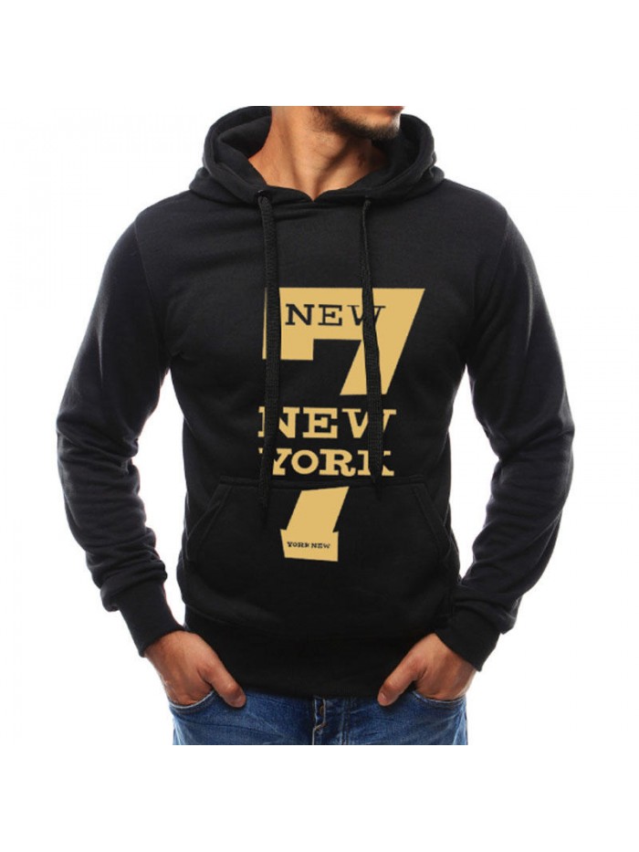 Men's Fashion Letter Printing Cotton Drawstring Long Sleeve Hoodies Fit Casual Sweatshirts