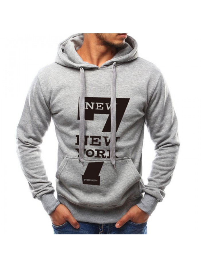 Men's Fashion Letter Printing Cotton Drawstring Long Sleeve Hoodies Fit Casual Sweatshirts