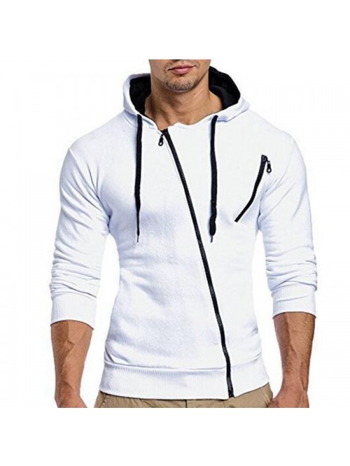 Men's Fashion Fit Diagonal Zipper Design Pure Colo...