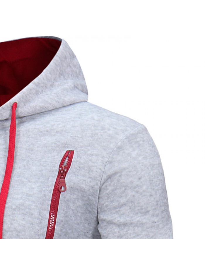 Men's Fashion Fit Diagonal Zipper Design Pure Color Hooded Long Sleeve Sweatshirt