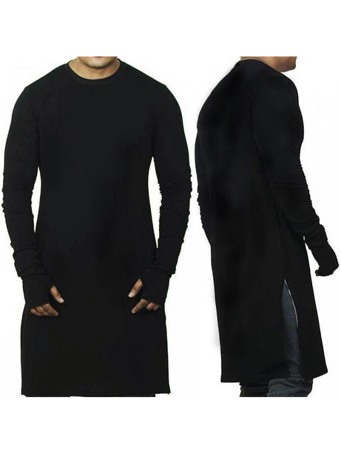 Mens Mid Length Breathable Solid Color Long Sleeve Slim T-Shirts