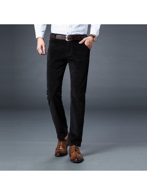 Casual Warm Corduroy Solid Color Trousers Soft Bus...