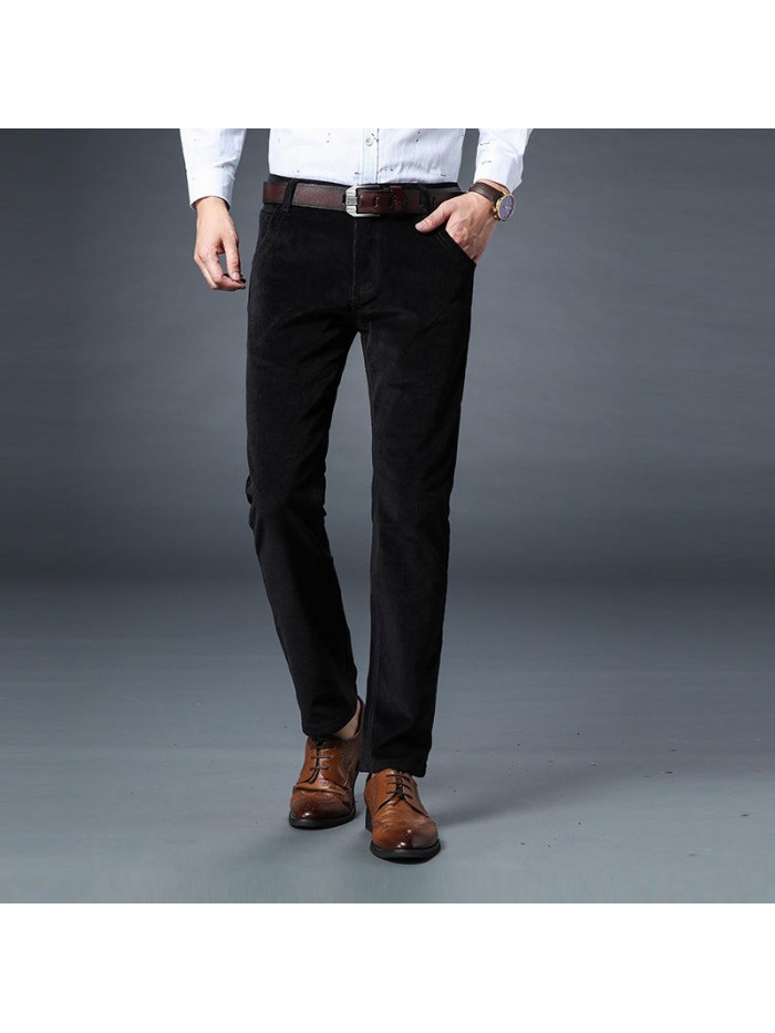 Casual Warm Corduroy Solid Color Trousers Soft Business Zipper Fly Straight Pants for Men