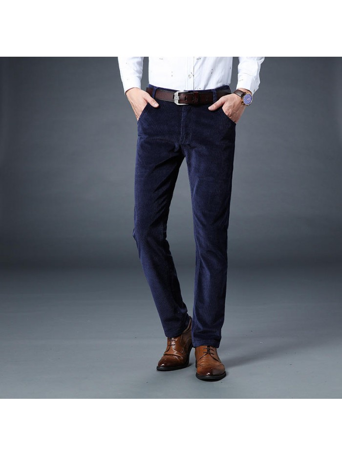 Casual Warm Corduroy Solid Color Trousers Soft Business Zipper Fly Straight Pants for Men