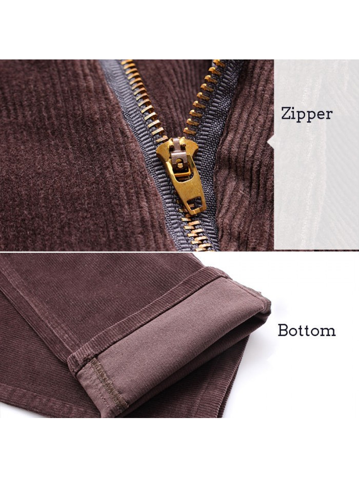 Casual Warm Corduroy Solid Color Trousers Soft Business Zipper Fly Straight Pants for Men