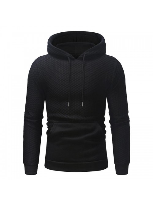 Mens Pullover Stitching Color Sport Drawstring Hoo...