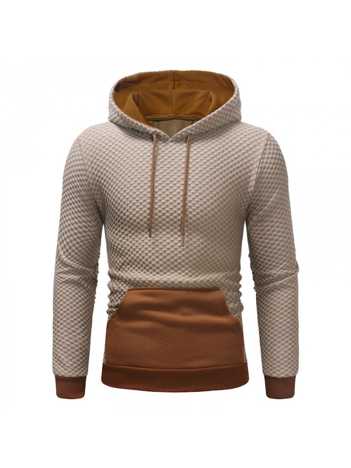 Mens Pullover Stitching Color Sport Drawstring Hoodies Sweatshirts