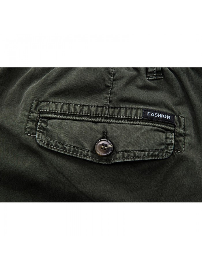 Mens Casual Stitching Drawstring Elastic Waist Multifunction Pockets Cargo Pants