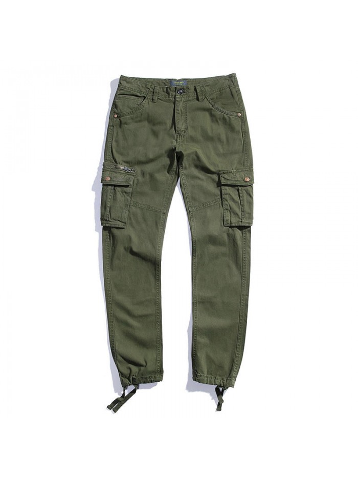 Mens Casual Stitching Multifunction Pockets Cotton Solid Color Cargo Pants