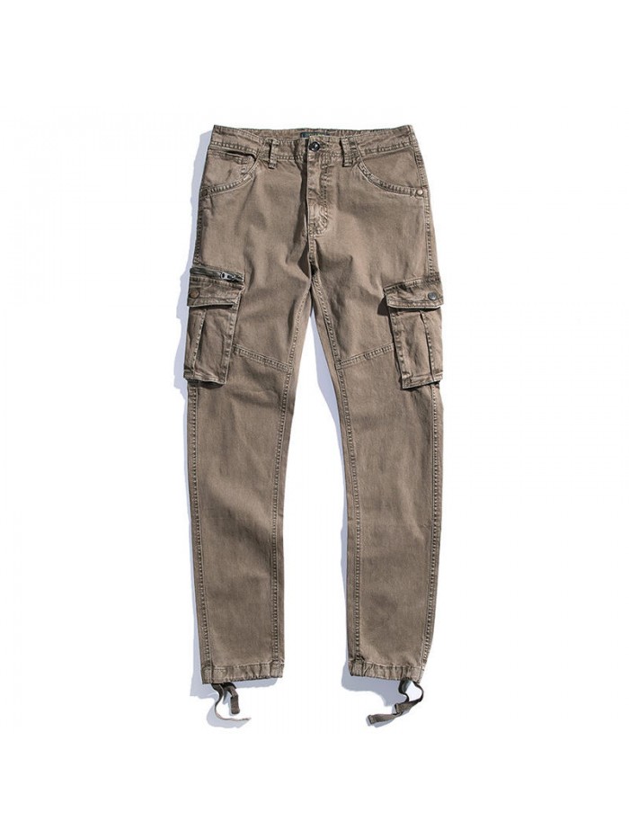 Mens Casual Stitching Multifunction Pockets Cotton Solid Color Cargo Pants