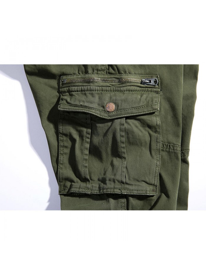 Mens Casual Stitching Multifunction Pockets Cotton Solid Color Cargo Pants