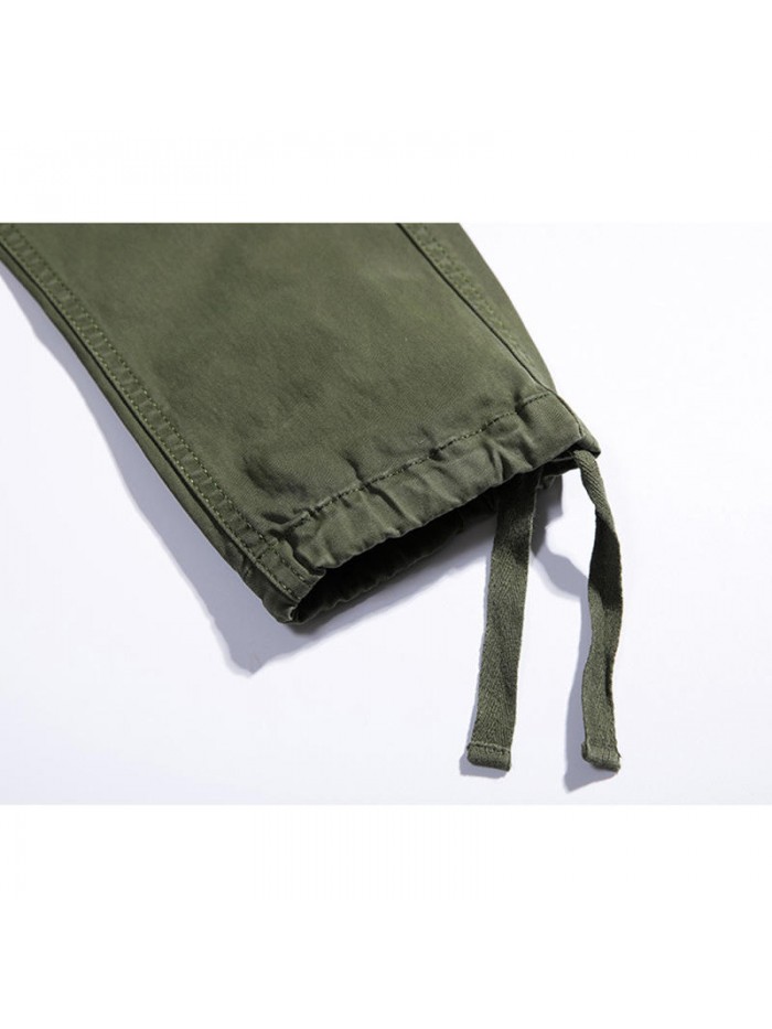 Mens Casual Stitching Multifunction Pockets Cotton Solid Color Cargo Pants