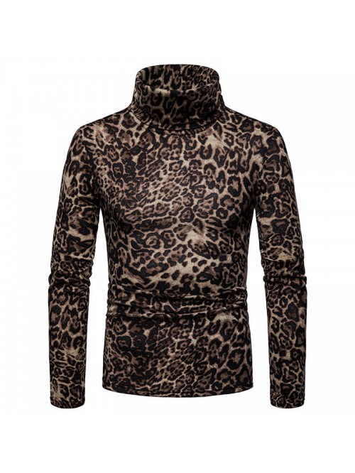 Leopard Pattern High Collar Fleece Breathable Long...