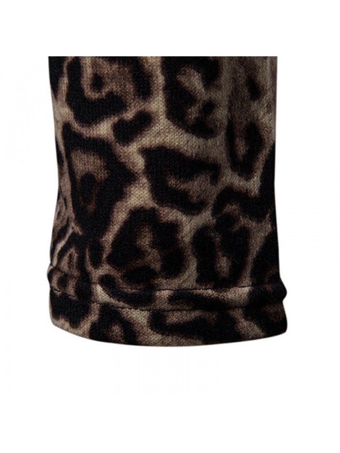 Leopard Pattern High Collar Fleece Breathable Long Sleeve T-Shirts For Men