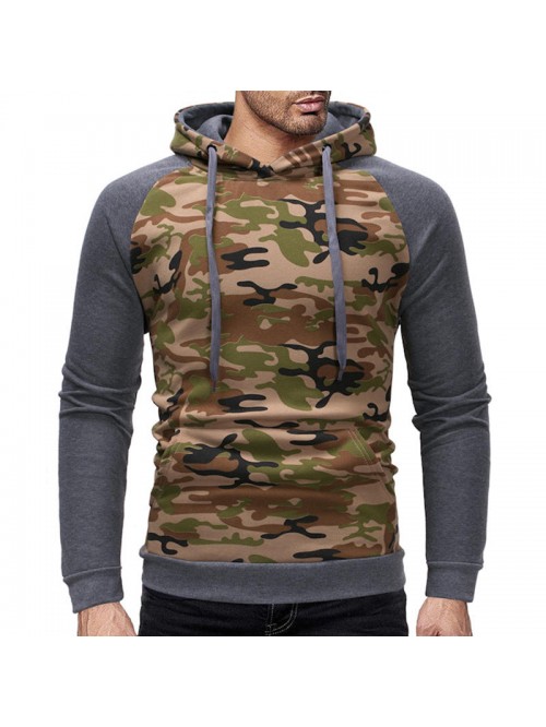 Men Camouflage Stitching Drawstring Top Breathable...